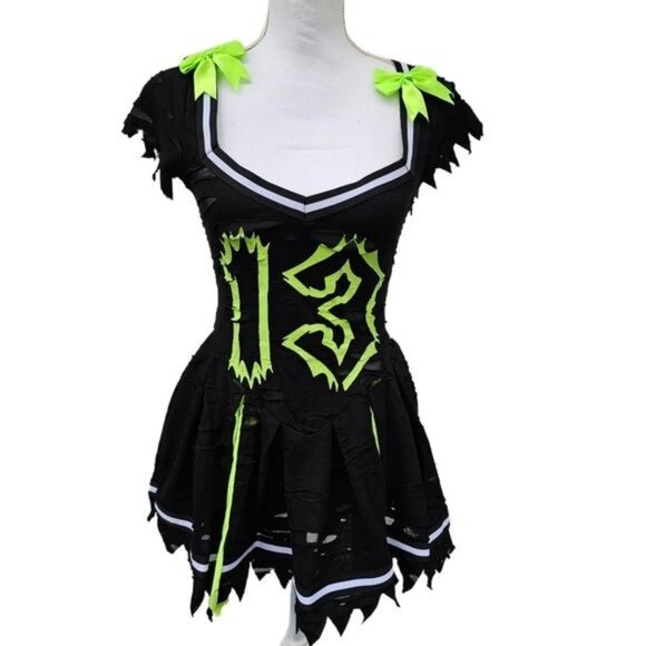 Trickz N Treatz Z‑O‑M‑B‑I‑E Cheerleader Costume – Distressed Pleated Raw Hem XS - Picture 2 of 14